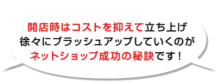 開店時はコストを抑えて立ち上げ徐々にブラッシュアップしてくのがネットショップ成功の秘訣です